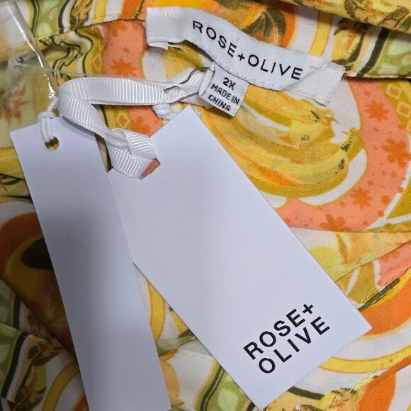 Rose & Olive Fruit Banana Pineapple Button Down Shirt Plus Size 2X New! - Picture 8 of 8